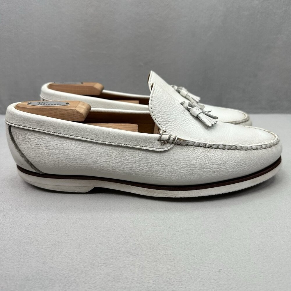 Maus & Hoffman 3196 Mens 9 (W) Tasseled White Leather Loafers Slip On Boat Shoes